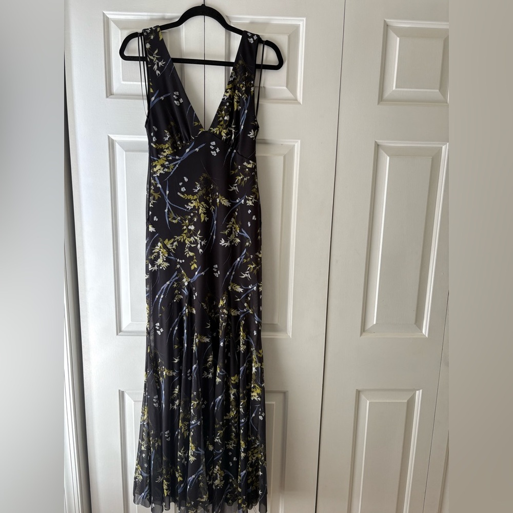 Zara Black and Green Floral Maxi Dress